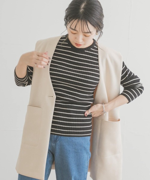 ITEMS URBANRESEARCH（アイテムズ アーバンリサーチ）の「モチモチボーダーニット（ニット/セーター・レディース・ブラック/ブラウン/オフホワイト/カーキ・FREE）」の12枚目の写真