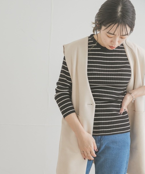 ITEMS URBANRESEARCH（アイテムズ アーバンリサーチ）の「モチモチボーダーニット（ニット/セーター・レディース・ブラック/ブラウン/オフホワイト/カーキ・FREE）」の15枚目の写真