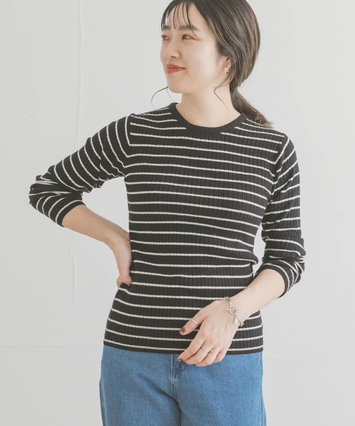 ITEMS URBANRESEARCH（アイテムズ アーバンリサーチ）の「モチモチボーダーニット（ニット/セーター・レディース・ブラック/ブラウン/オフホワイト/カーキ・FREE）」の16枚目の写真