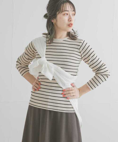 ITEMS URBANRESEARCH（アイテムズ アーバンリサーチ）の「モチモチボーダーニット（ニット/セーター・レディース・ブラック/ブラウン/オフホワイト/カーキ・FREE）」の20枚目の写真