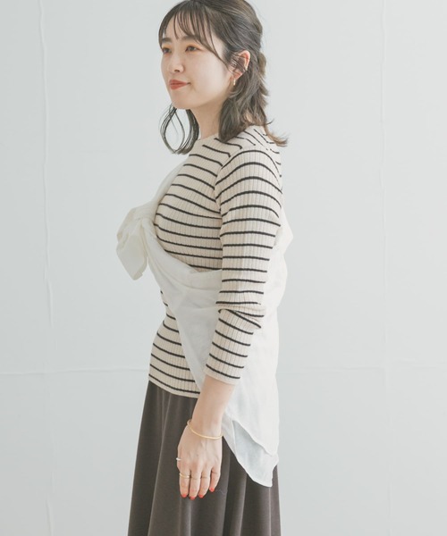 ITEMS URBANRESEARCH（アイテムズ アーバンリサーチ）の「モチモチボーダーニット（ニット/セーター・レディース・ブラック/ブラウン/オフホワイト/カーキ・FREE）」の22枚目の写真