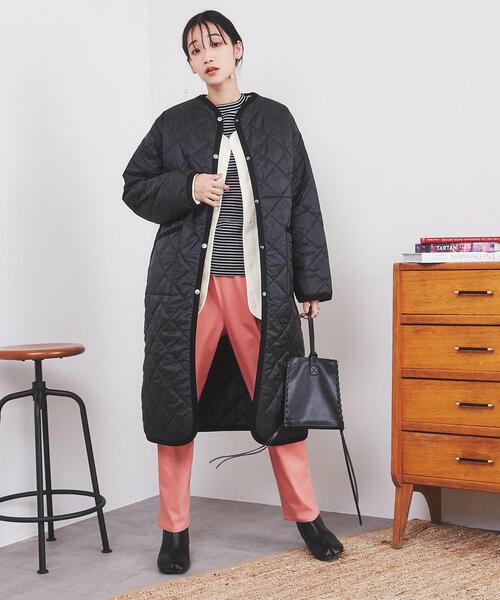 coen（コーエン）の「Bollington（ボリントン）キルティングロングジャケット（ダウンジャケット/コート・レディース・ブラック/オフホワイト・M/L）」の9枚目の写真