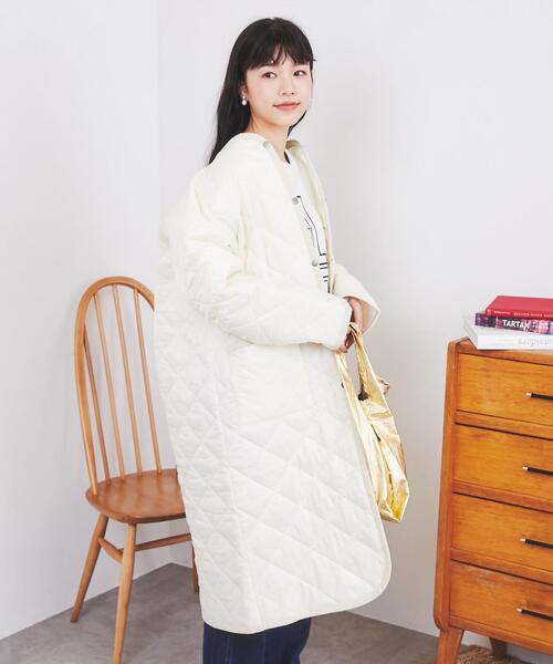 coen（コーエン）の「Bollington（ボリントン）キルティングロングジャケット（ダウンジャケット/コート・レディース・ブラック/オフホワイト・L/M）」の21枚目の写真