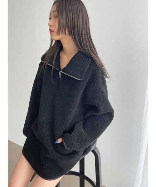 EMODA（エモダ）の「ハーフジップボアプルオーバー（Tシャツ/カットソー・レディース・ブラック/その他・FREE）」の9枚目の写真