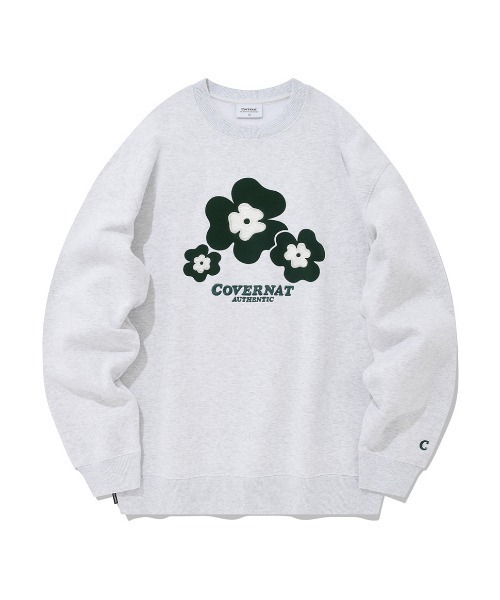 【COVERNAT】CLOVER 3 LEAVES FLOCKED SWEATSHIRT / カバーナット クローバー フロッキー フロント スウェットシャツ