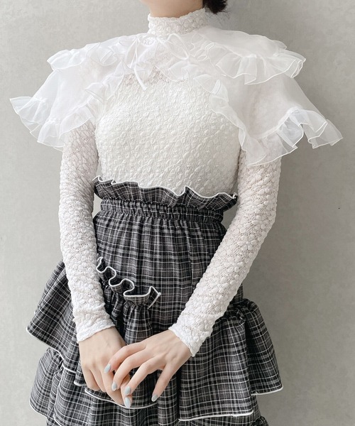 lilLilly(リルリリー)の「フラワーレーストップス(Tシャツ/カットソー・レディース・ホワイト/ブラック・FREE)」の9枚目の写真