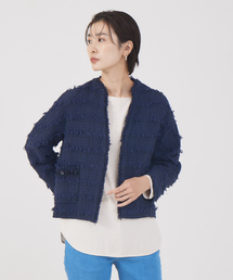 qualite | フリンジツィードジャケット(ノーカラージャケット)