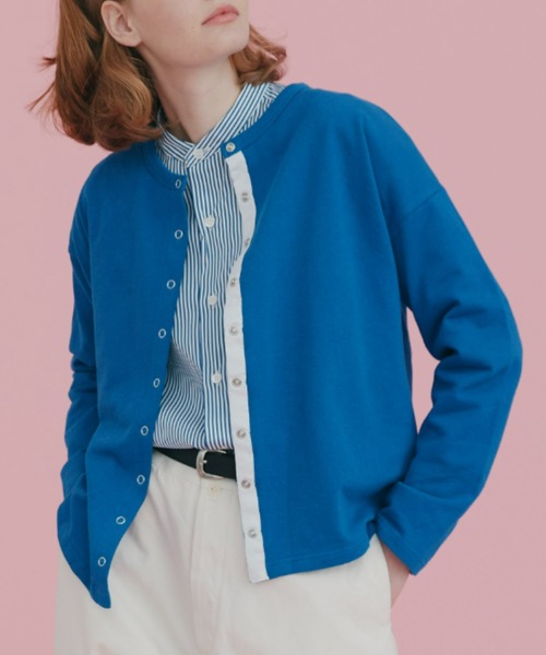 EDIT Gris（エディットグリ）の「スウェットスナップカーディガン（カーディガン/ボレロ・レディース・グリーン/ブルー/ネイビー・FREE）」の3枚目の写真
