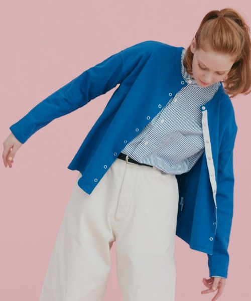 EDIT Gris（エディットグリ）の「スウェットスナップカーディガン（カーディガン/ボレロ・レディース・グリーン/ブルー/ネイビー・FREE）」の4枚目の写真