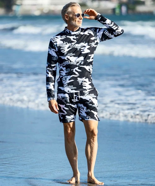 1piu1uguale3 RELAX(ウノピュウノウグァーレトレリラックス)の「1PIU1UGUALE3 RELAX(ウノピゥウノウグァーレトレ リラックス)カモ柄モックネックラッシュガード(ラッシュガード・メンズ・ホワイト/ブラック・S/M/L/XL/XXL)」の12枚目の写真