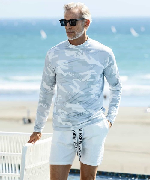 1piu1uguale3 RELAX(ウノピュウノウグァーレトレリラックス)の「1PIU1UGUALE3 RELAX(ウノピゥウノウグァーレトレ リラックス)カモ柄モックネックラッシュガード(ラッシュガード・メンズ・ホワイト/ブラック・S/M/L/XL/XXL)」の19枚目の写真