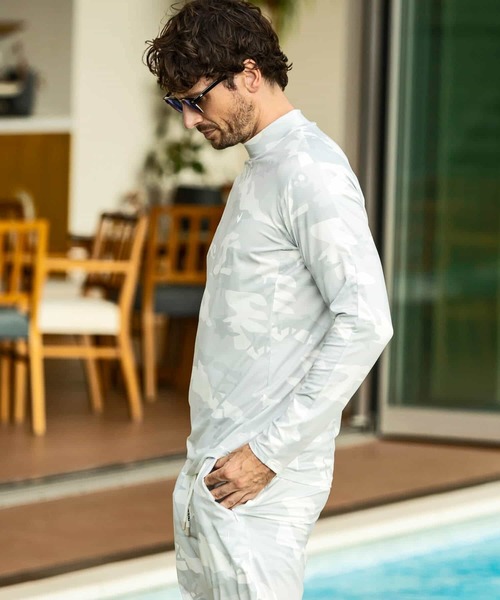 1piu1uguale3 RELAX(ウノピュウノウグァーレトレリラックス)の「1PIU1UGUALE3 RELAX(ウノピゥウノウグァーレトレ リラックス)カモ柄モックネックラッシュガード(ラッシュガード・メンズ・ホワイト/ブラック・S/M/L/XL/XXL)」の21枚目の写真