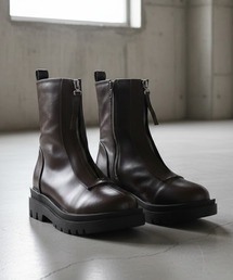 LibertyDoll/+5cm 軽量厚底 スクエアトゥ フロントジップ ショートブーツ(9092)