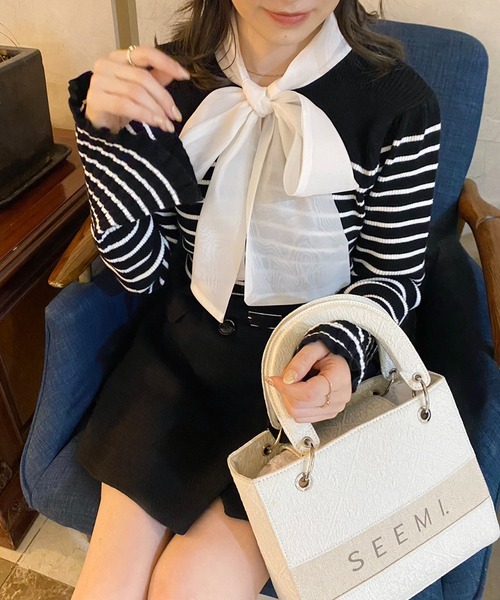 one after another NICE CLAUP（ワンアフターアナザーナイスクラップ）の「2wayボウタイベルスリーブニット（ニット/セーター・レディース・ブラック系その他/ピンク系その他/オフホワイト/ブラック/ホワイト系その他・FREE）」の4枚目の写真