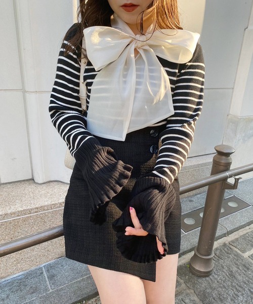 one after another NICE CLAUP（ワンアフターアナザーナイスクラップ）の「2wayボウタイベルスリーブニット（ニット/セーター・レディース・ブラック系その他/ピンク系その他/オフホワイト/ブラック/ホワイト系その他・FREE）」の6枚目の写真