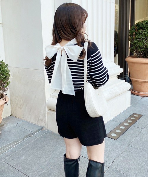 one after another NICE CLAUP（ワンアフターアナザーナイスクラップ）の「2wayボウタイベルスリーブニット（ニット/セーター・レディース・ブラック系その他/ピンク系その他/オフホワイト/ブラック/ホワイト系その他・FREE）」の10枚目の写真