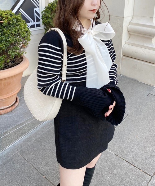 one after another NICE CLAUP（ワンアフターアナザーナイスクラップ）の「2wayボウタイベルスリーブニット（ニット/セーター・レディース・ブラック系その他/ピンク系その他/オフホワイト/ブラック/ホワイト系その他・FREE）」の7枚目の写真