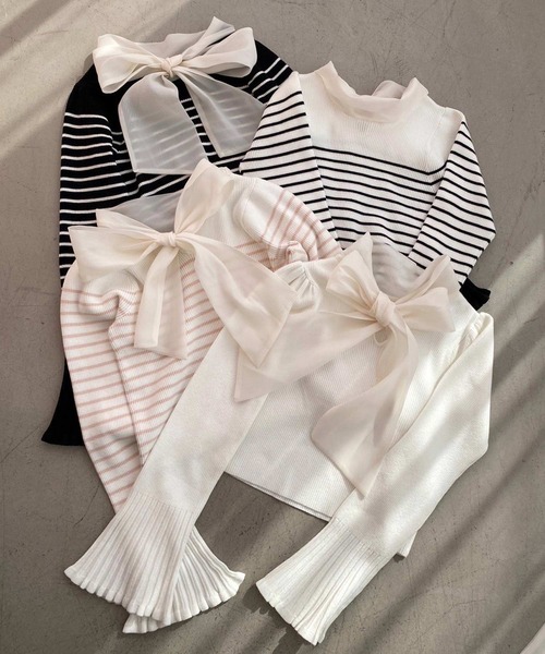 one after another NICE CLAUP（ワンアフターアナザーナイスクラップ）の「2wayボウタイベルスリーブニット（ニット/セーター・レディース・ブラック系その他/ピンク系その他/オフホワイト/ブラック/ホワイト系その他・FREE）」の19枚目の写真