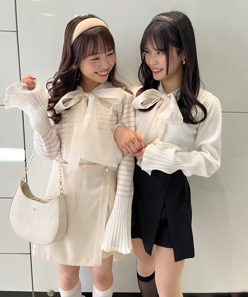 one after another NICE CLAUP（ワンアフターアナザーナイスクラップ）の「2wayボウタイベルスリーブニット（ニット/セーター・レディース・ブラック系その他/ピンク系その他/オフホワイト/ブラック/ホワイト系その他・FREE）」の17枚目の写真