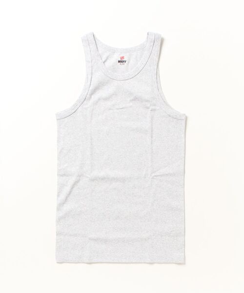 HANES（ヘインズ）の「【Hanes/ヘインズ】BEEFY　ビーフィー　リブタンクトップ　無地　フラットシーマ縫製（タンクトップ・メンズ・ホワイト/ネイビー/ブラック/杢グレー・LARGE/X-LARGE/MEDIUM）」の4枚目の写真