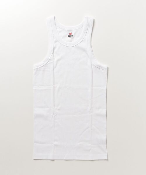 HANES（ヘインズ）の「【Hanes/ヘインズ】BEEFY　ビーフィー　リブタンクトップ　無地　フラットシーマ縫製（タンクトップ・メンズ・ホワイト/ネイビー/ブラック/杢グレー・LARGE/X-LARGE/MEDIUM）」の2枚目の写真