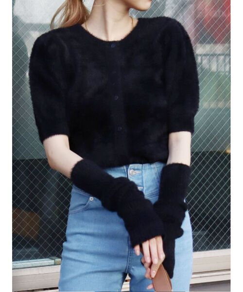 EVRIS（エヴリス）の「ファンシーヤーンアームウォーマーニットトップス（ニット/セーター・レディース・ブラック/パープル/アイボリー・FREE）」の3枚目の写真