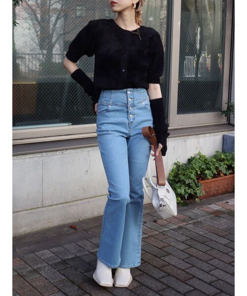 EVRIS（エヴリス）の「ファンシーヤーンアームウォーマーニットトップス（ニット/セーター・レディース・ブラック/パープル/アイボリー・FREE）」の10枚目の写真