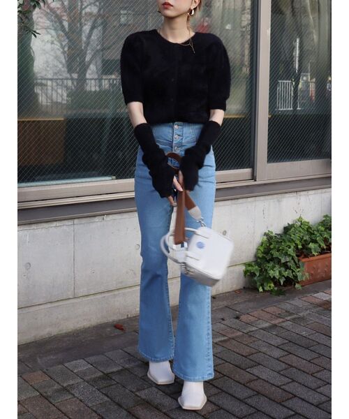 EVRIS（エヴリス）の「ファンシーヤーンアームウォーマーニットトップス（ニット/セーター・レディース・ブラック/パープル/アイボリー・FREE）」の6枚目の写真