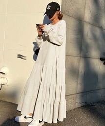 韓国ファッションティアードスウェットロングワンピース