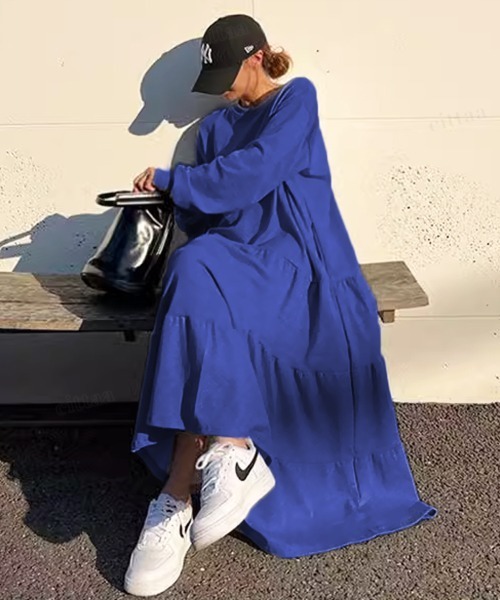 Dalfwin（ダールフィン）の「韓国ファッションティアードスウェットロングワンピース（ワンピース・レディース・グレー/パープル/グレー系その他/ブラック/ライトグリーン/ホワイト・FREE）」の12枚目の写真