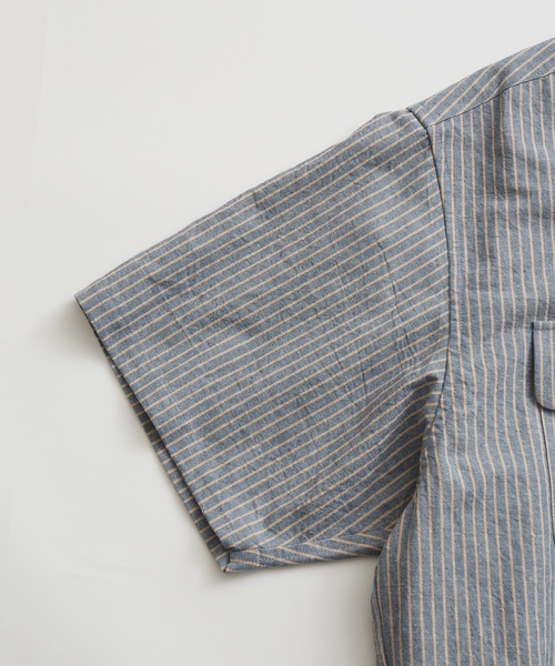 ADAM ET ROPE'(アダムエロペ)の「《FINAL PRICE》【WEB限定】麻混 ストライプ オープンカラー ワーク シャツ / 半袖 / ボックス ワイド / ユニセックス(シャツ/ブラウス・メンズ・ブラック/ベージュ/ブルー・M/L)」の6枚目の写真