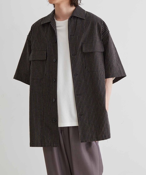 美品【アダムエロペ】オーバーサイズ ペイズリー 半袖シャツ 総柄 M 茶ブラウン セール】MIXストライプオーバーシャツ(504893501) | アダム エ