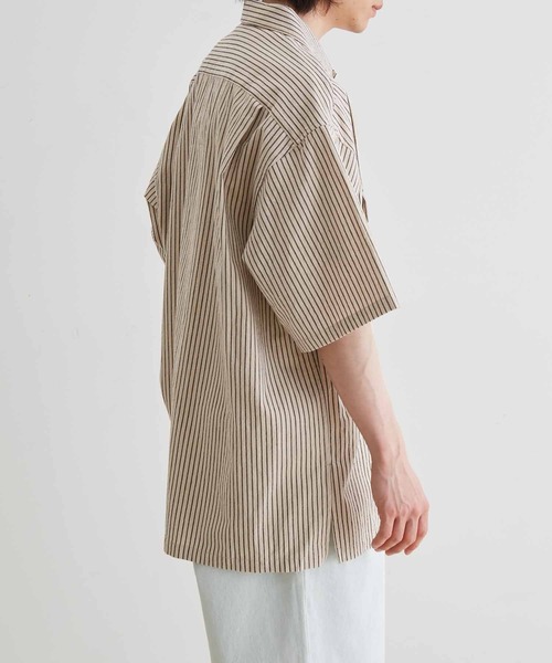 美品【アダムエロペ】オーバーサイズ ペイズリー 半袖シャツ 総柄 M 茶ブラウン セール】MIXストライプオーバーシャツ(504893501) | アダム エ