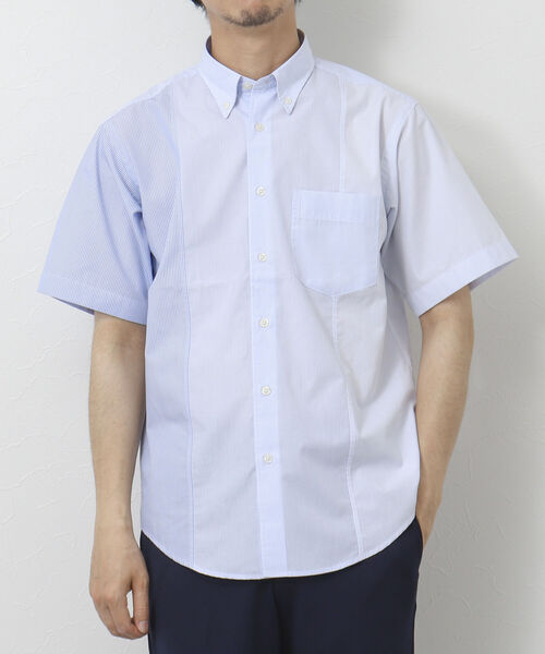 NOLLEY'S goodman(ノーリーズグッドマン)の「T/Cクロス 切り替え半袖BDシャツ(シャツ/ブラウス・メンズ・ネイビー/ブルー・S/M/L)」の6枚目の写真
