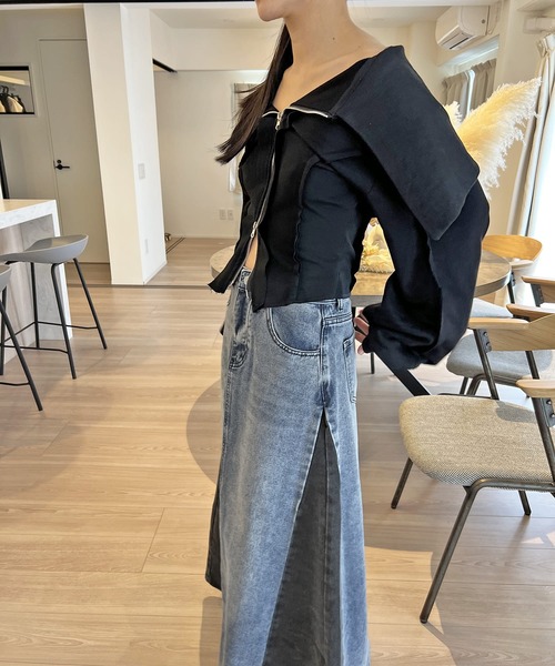 Jewelobe（ジュエローブ）の「ワイドカラージップアップトレーナー（ブルゾン・レディース・ホワイト/ブラック・FREE）」の14枚目の写真