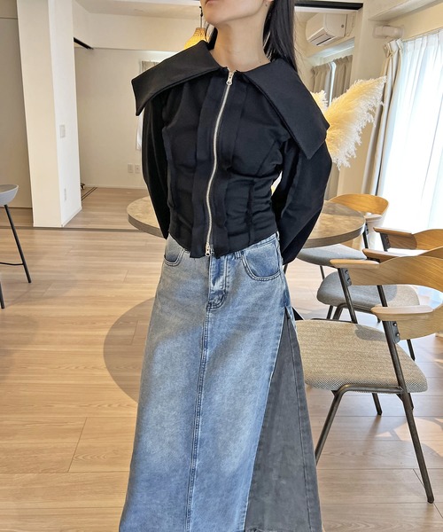 Jewelobe（ジュエローブ）の「ワイドカラージップアップトレーナー（ブルゾン・レディース・ホワイト/ブラック・FREE）」の16枚目の写真