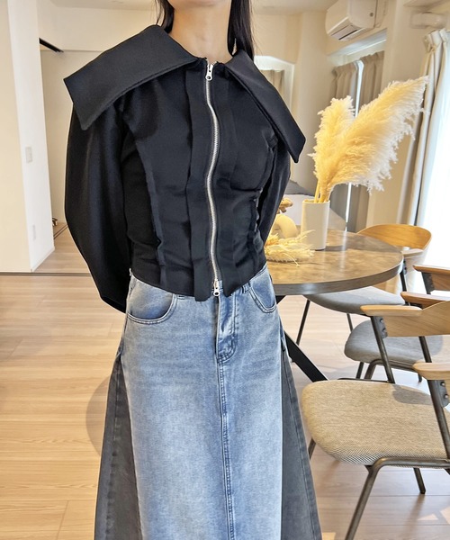 Jewelobe（ジュエローブ）の「ワイドカラージップアップトレーナー（ブルゾン・レディース・ホワイト/ブラック・FREE）」の9枚目の写真