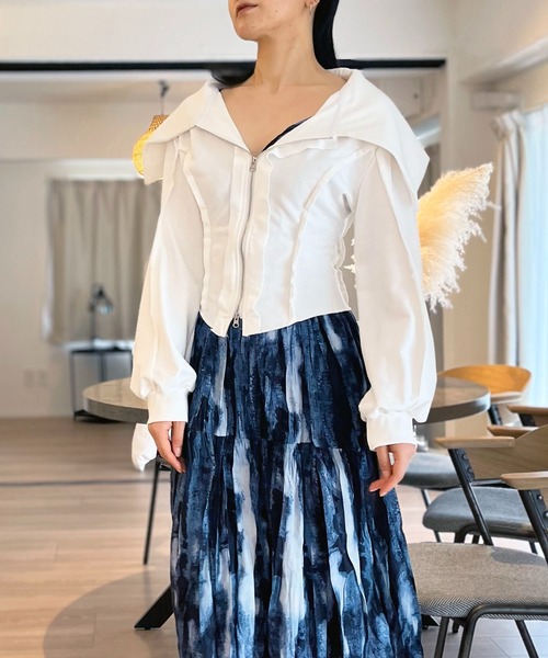 Jewelobe（ジュエローブ）の「ワイドカラージップアップトレーナー（ブルゾン・レディース・ホワイト/ブラック・FREE）」の10枚目の写真