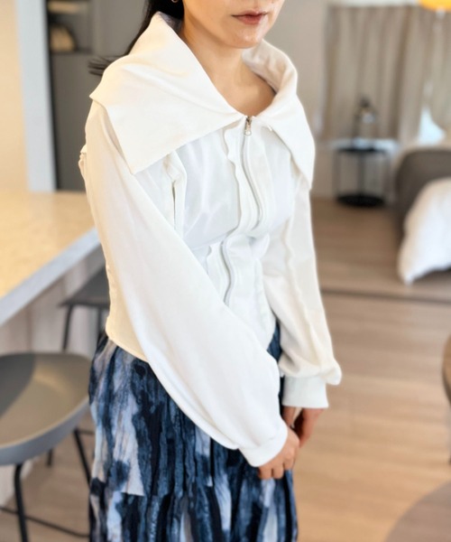 Jewelobe（ジュエローブ）の「ワイドカラージップアップトレーナー（ブルゾン・レディース・ホワイト/ブラック・FREE）」の18枚目の写真