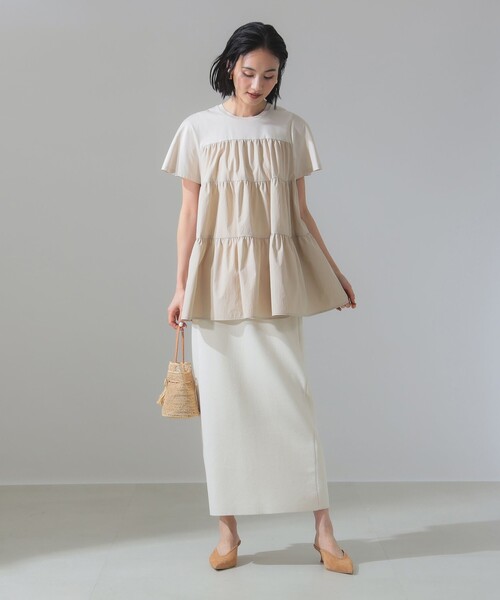 Demi-Luxe BEAMS コンビ ティアード プルオーバー LATTE色 Demi-Luxe BEAMS（デミルクス ビームス）の「コンビ ティアード