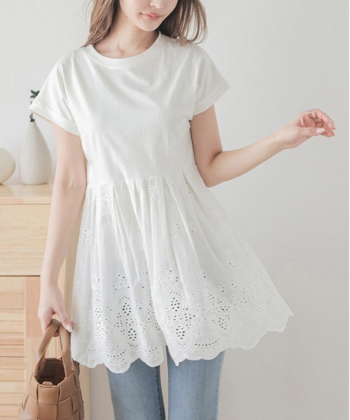 SUGAR BISKET(シュガービスケット)の「カットワークレースプルオーバー(Tシャツ/カットソー・レディース・ホワイト/ブラック/グレー/ピンク・M/L)」の2枚目の写真