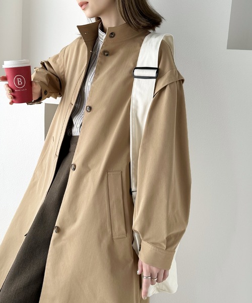 classicalelf（クラシカルエルフ）の「Aラインシルエットでお洒落＆上級見え。タックロングコート（トレンチコート・レディース・グレイッシュベージュ/ベージュ・LARGE/MEDIUM/SMALL/X-LARGE）」の9枚目の写真