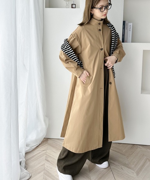 classicalelf（クラシカルエルフ）の「Aラインシルエットでお洒落＆上級見え。タックロングコート（トレンチコート・レディース・グレイッシュベージュ/ベージュ・LARGE/MEDIUM/SMALL/X-LARGE）」の7枚目の写真