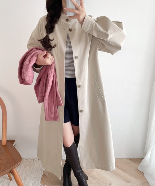 classicalelf（クラシカルエルフ）の「Aラインシルエットでお洒落＆上級見え。タックロングコート（トレンチコート・レディース・グレイッシュベージュ/ベージュ・LARGE/MEDIUM/SMALL/X-LARGE）」の11枚目の写真