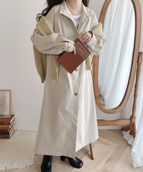 classicalelf（クラシカルエルフ）の「Aラインシルエットでお洒落＆上級見え。タックロングコート（トレンチコート・レディース・グレイッシュベージュ/ベージュ・LARGE/MEDIUM/SMALL/X-LARGE）」の14枚目の写真
