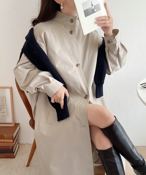classicalelf（クラシカルエルフ）の「Aラインシルエットでお洒落＆上級見え。タックロングコート（トレンチコート・レディース・グレイッシュベージュ/ベージュ・LARGE/MEDIUM/SMALL/X-LARGE）」の13枚目の写真