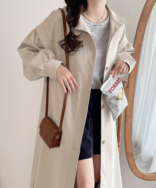 classicalelf（クラシカルエルフ）の「Aラインシルエットでお洒落＆上級見え。タックロングコート（トレンチコート・レディース・グレイッシュベージュ/ベージュ・LARGE/MEDIUM/SMALL/X-LARGE）」の10枚目の写真