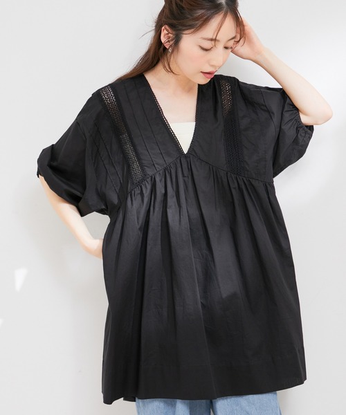VIS(ビス)の「【洗える】コットンレースチュニックブラウス(シャツ/ブラウス・レディース・ホワイト/ブラック/イエロー系その他・FREE)」の2枚目の写真