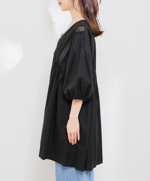 VIS（ビス）の「【洗える】コットンレースチュニックブラウス（シャツ