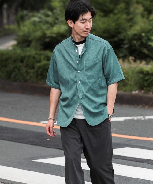 ITEMS URBANRESEARCH（アイテムズ アーバンリサーチ）の「イージーケア バンドカラー半袖シャツ（シャツ/ブラウス・メンズ・ブルー/ライトグレー/グリーン/イエロー・MEDIUM/LARGE）」の15枚目の写真